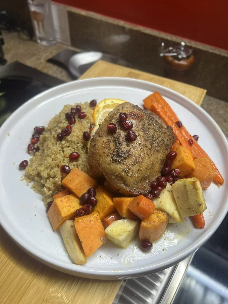 Easy Pomegranate Chicken Recipe with Honey Glaze and Root Vegetables 1 Pomegranate Chicken Recipe with Roasted Root Vegetables